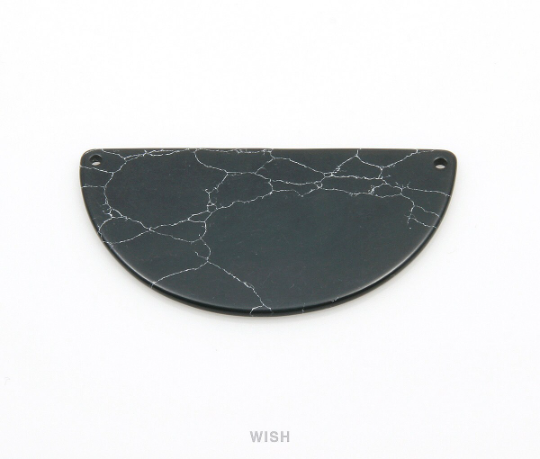 Black Marble Semicircle Stone Charm, Gemstone Pendant / SBM-080-P (Large)