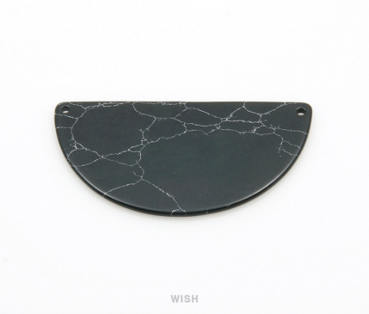 Black Marble Semicircle Stone Charm, Gemstone Pendant / SBM-080-P (Large)