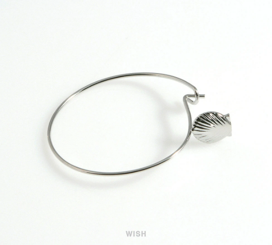 Hoop Earrings with seashell in Rhodium, Scallop Shell Hoop Earrings /FRH-044-E