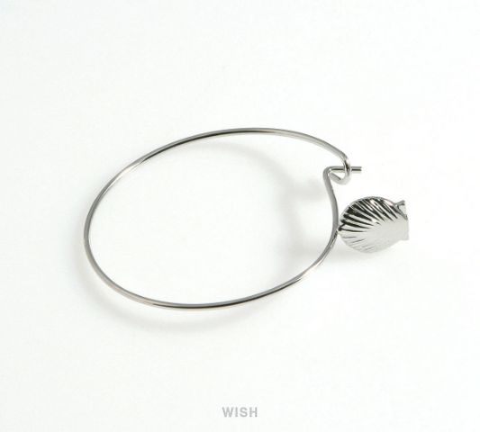 Hoop Earrings with seashell in Rhodium, Scallop Shell Hoop Earrings /FRH-044-E