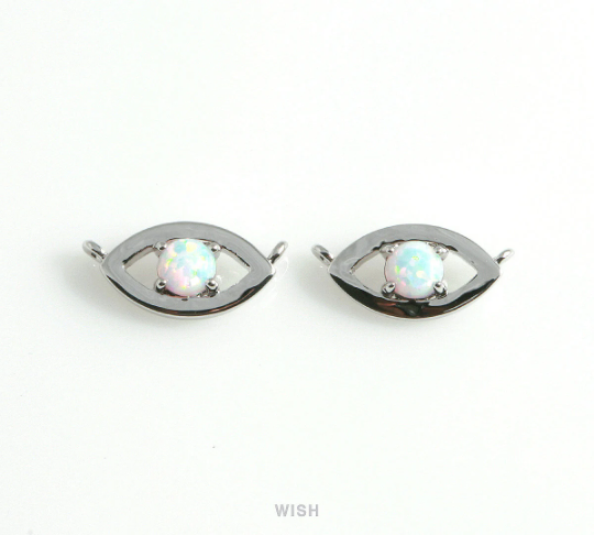 Opal Evil Eye Pendants in Rhodium, Silver Evil Eye Charm / MRH-444-P