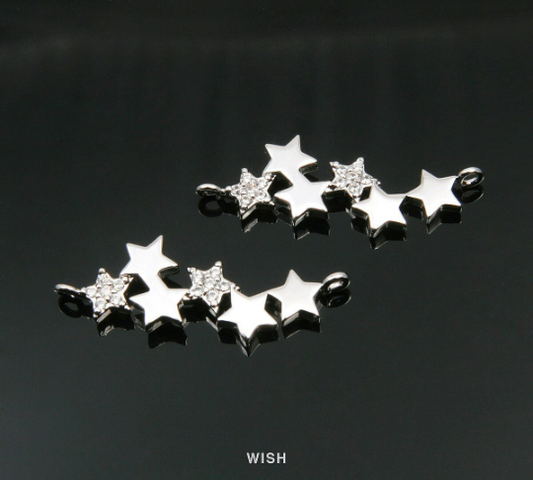 Six Stars Bar with CZ in Rhodium, 6 Stars Necklace Charm /CRH-072-P