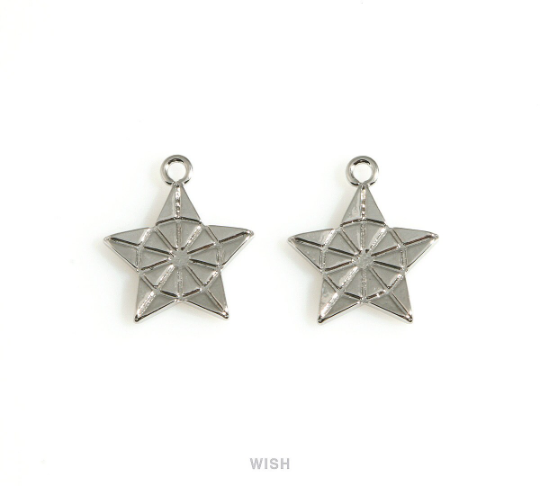 Textured Star Charm in Rhodium, Star Pendant / MMRH-689-P