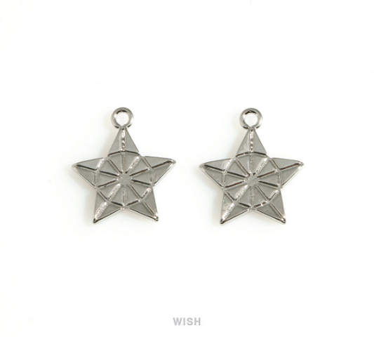 Textured Star Charm in Rhodium, Star Pendant / MMRH-689-P