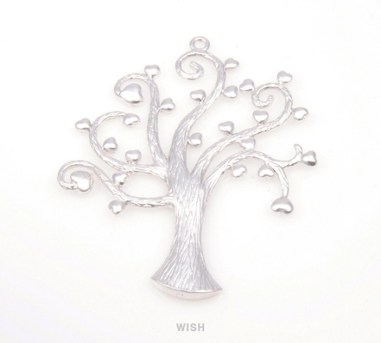Heart Leaves Tree Pendants in Matte Rhodium, Family Tree Charms / MMRH-087-P