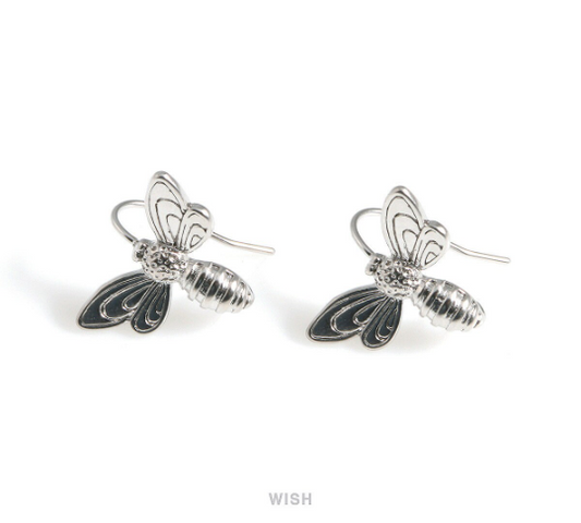 Bee Hook Earrings in Matte Rhodium, Honey Bee Ear Hook / MMRH-171-E