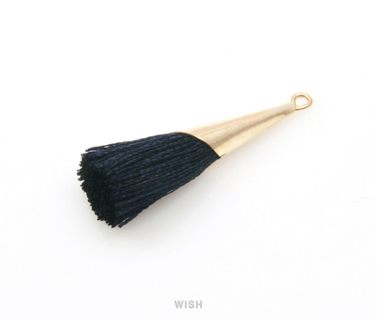 Dark Navy Thread Tassel with Cone Cap in Gold/ TDNG-005-T