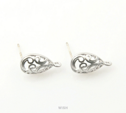 Paisley in Teardrop Stud Earrings in Matte Rhodium, Paisley Ear Post /MMRH-162-E