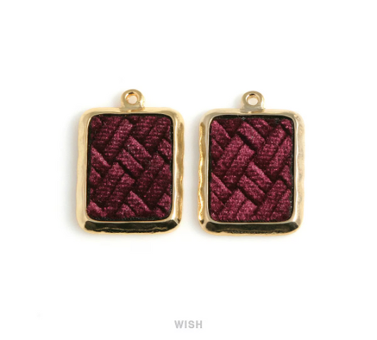 Burgundy Velvet in Gold Square Frame, Wine Square Velvet Charm / LBGG-488-P