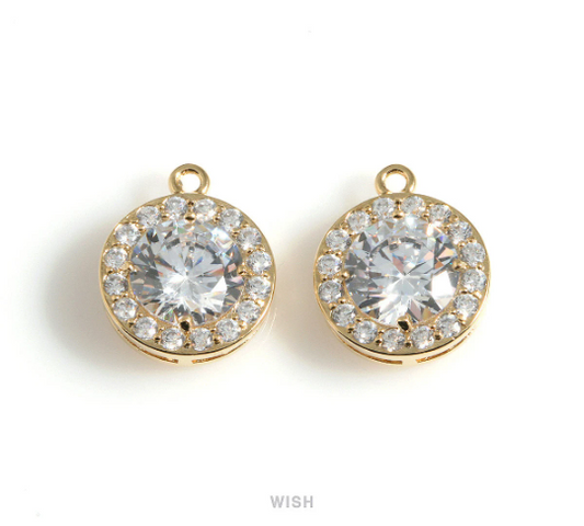 Round Cubic Zirconia Pendant in Gold, Round CZ Charm / CG-086-P