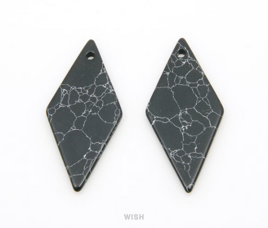 Black Marble Diamond Stone Charm, Gemstone Pendant / SBM-083-P