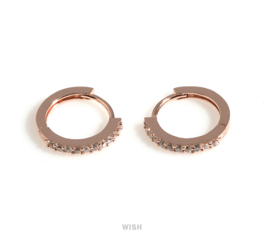 Cubic Zirconia Clip Hoop Earrings in Rose Gold, 10 CZ Hoop Earrings / CRG-083-E