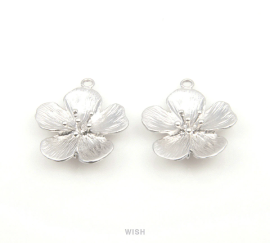 Plum Blossom Pendant in Matte Rhodium, Five Petal Flower Charm / MMRH-195-P
