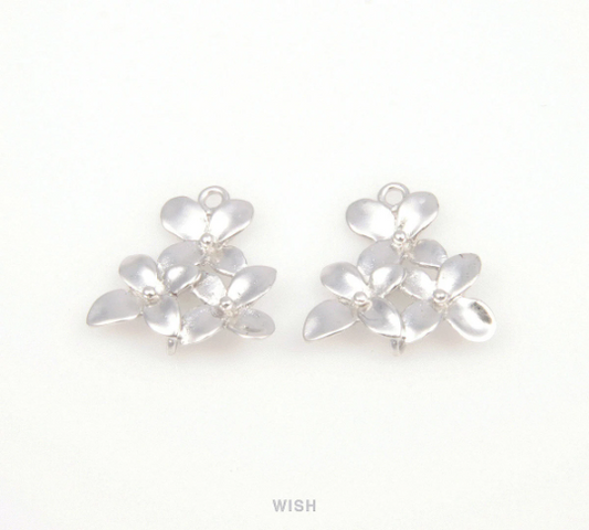 3 Flower Connectors in Matte Rhodium, Flower Leaves Charms / MMRH-098-C