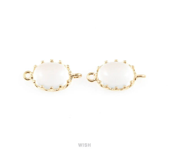 Clear Oval Glass Connectors in Gold, Framed Glass Gem /GCLG-020-P