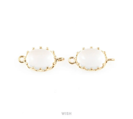 Clear Oval Glass Connectors in Gold, Framed Glass Gem /GCLG-020-P