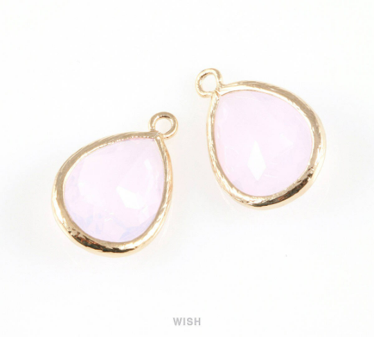 Violet Opal Teardrop Glass Charm in Gold, Framed Drop Glass Gem / GVOG-005-P