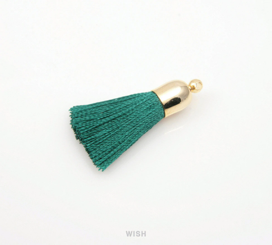 Dark Green Thread Tassel with Bell Cap in Gold /TDGG-001-T (Small)