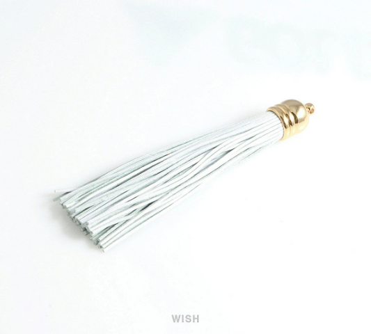 White Leather Tassel with Bell Cap in Gold, White Cowhide Tassel / LWTG-006-T (1 piece)