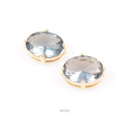 Charcoal Oval Faceted Glass Charm in Gold, Framed Pendants / GCCG-088-P