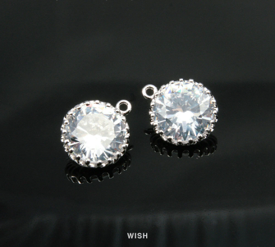 Round Cubic Zirconia Pendants in Rhodium, Round Cubic Gems Charms / CRH-008-P