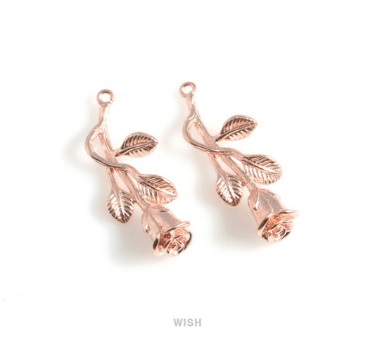 Rose Flower Pendant in Matte Rose Gold, Rose Flower Charm / MMRG-455-P