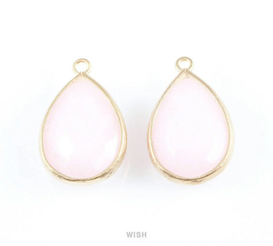 Peach Synthetic Stone Charms in Matte Gold, Framed Teardrop Pendant / SPCMG-010-P