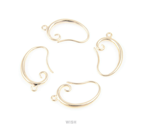 Kidney Bean Hook Earrings in Gold, Curved Hook Earrings /MG-034-E (2pcs)