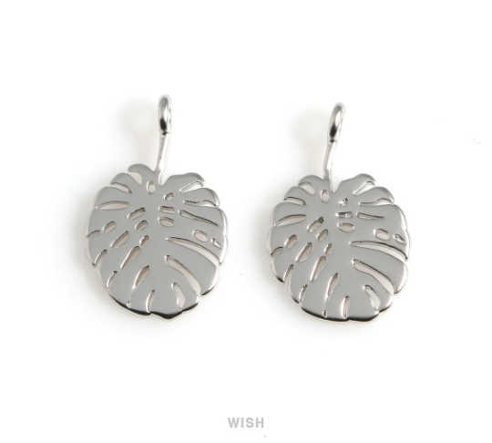 Monstera Leaf Pendants in Matte Rhodium, Monstera Leaf Charm / MMRH-523-P