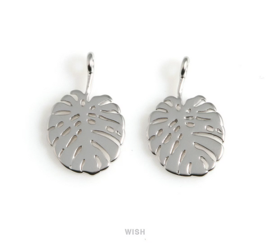 Monstera Leaf Pendants in Matte Rhodium, Monstera Leaf Charm / MMRH-523-P