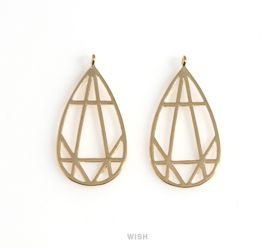 Geometric Drop Charms in Gold, Geometric Teardrop Pendants / MG-650-P