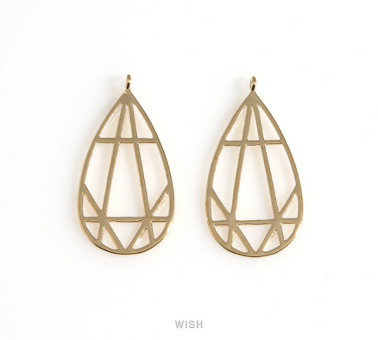 Geometric Drop Charms in Gold, Geometric Teardrop Pendants / MG-650-P