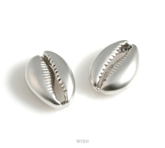 Seashell Pendants in Matte Rhodium, Cowry Shell Charm / MMRH-567-P