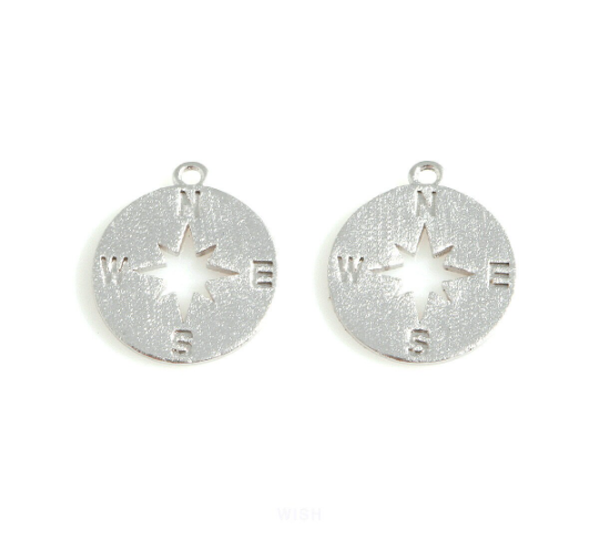 Compass Pendants in Matte Rhodium, Compass Charm / MMRH-075-P