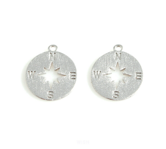 Compass Pendants in Matte Rhodium, Compass Charm / MMRH-075-P