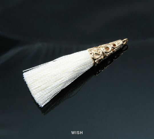 White Thread Tassel with Cone Cap in Gold/ TWTG-004-T