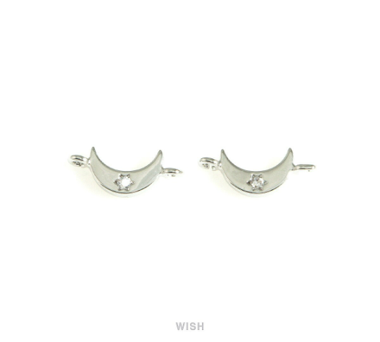Crescent Cubic Zirconia Charms in Gold, Crescent Pendants with a Rhinestone / MG-726-P2