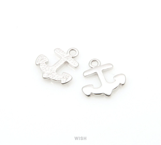 Dainty Anchor Pendant in Matte Rhodium, Anchor Charm / MMRH-277-P
