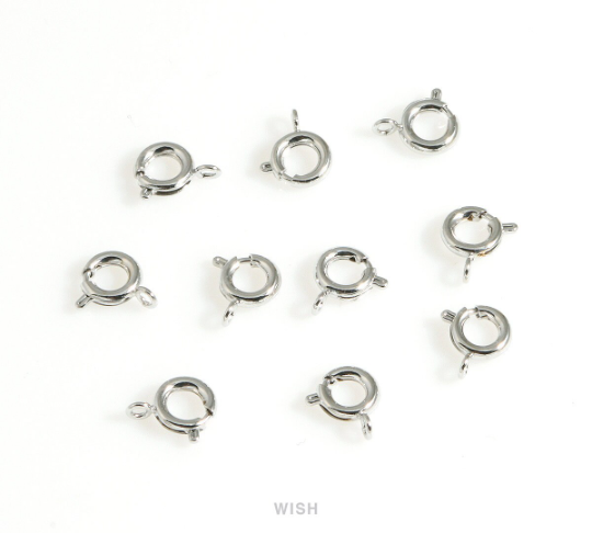 10 Rhodium Plated Spring Clasps with 10 Clasp Bars, Lobster Claw Clasps / FRH-021-C-Spring