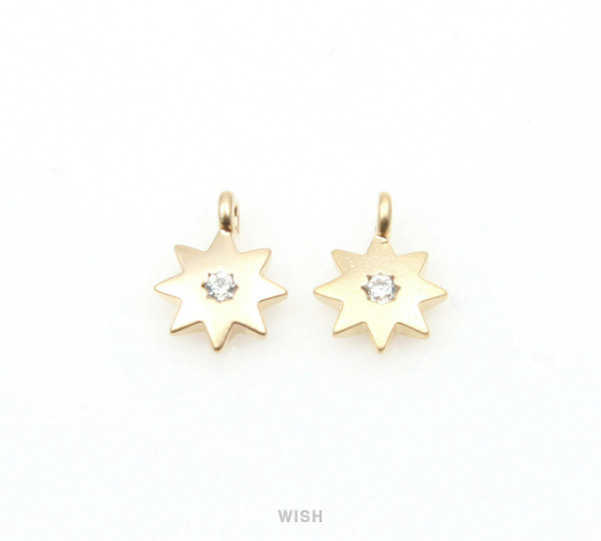 North Star Cubic Zirconia Pendant in Matte Gold, CZ Star Charm /  MMG-289-P