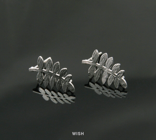 Leaves and Branch Stud Earrings in Matt Rhodium, Branch Ear Post / MMRH-240-E