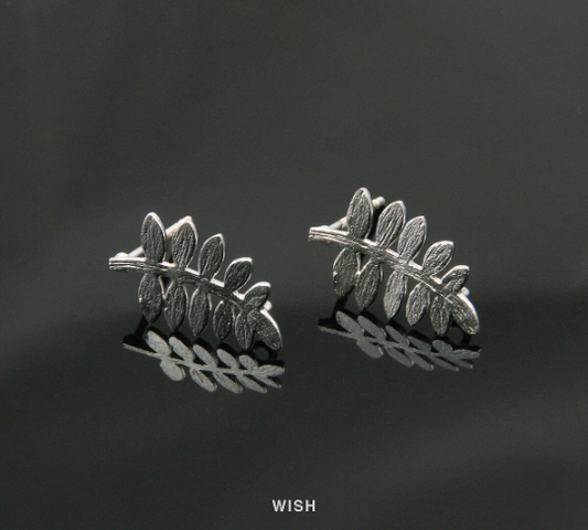 Leaves and Branch Stud Earrings in Matt Rhodium, Branch Ear Post / MMRH-240-E