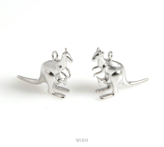Kangaroo Pendants in Matte Rhodium, Solid Kangaroo Charm / MMRH-531-P
