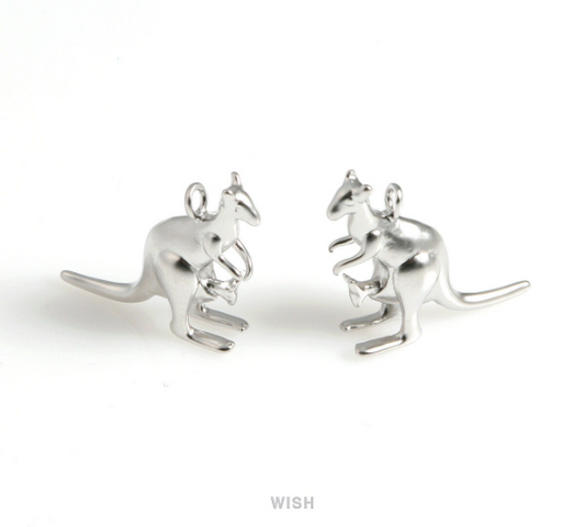 Kangaroo Pendants in Matte Rhodium, Solid Kangaroo Charm / MMRH-531-P
