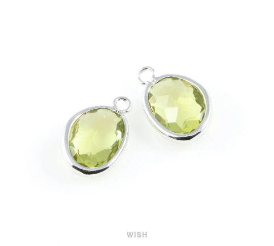 Apple Pear Glass Charm in Rhodium, Glass Framed Pendant / GAPRH-040-P