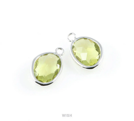 Apple Pear Glass Charm in Rhodium, Glass Framed Pendant / GAPRH-040-P
