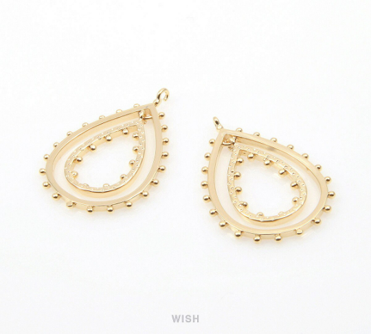 Double Drop Pendants in Gold, Stud Drop Dangle Charms /MG-319-P