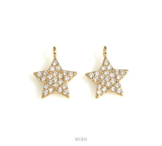 Star Cubic Zirconia Charms in Gold, Star Pendants with 22 Rhinestones / MG-722-P