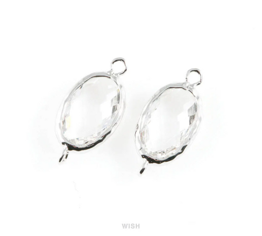 Clear Oval Hammered Connector in Rhodium, Framed Oval Connector / GCLRH-038-C
