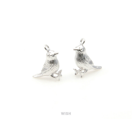 Sparrow Pendants in Matte Rhodium, Solid Sparrow Charms / MMRH-187-P